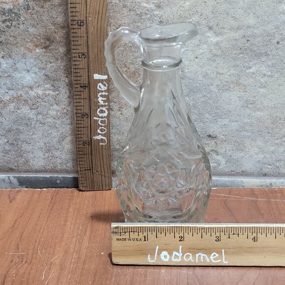 Vintage Pressed Glass Cruet Syrup Oil Vinegar Salad Dressing Serveware Sunburst - Picture 8 of 8